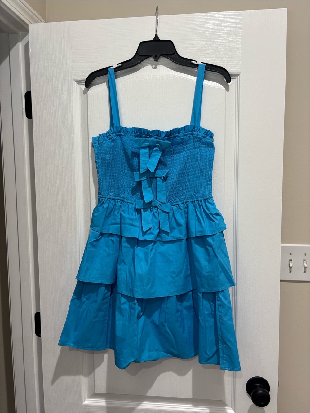 Sugarlips Bright Blue Tiered Smocked Sundress with Bow